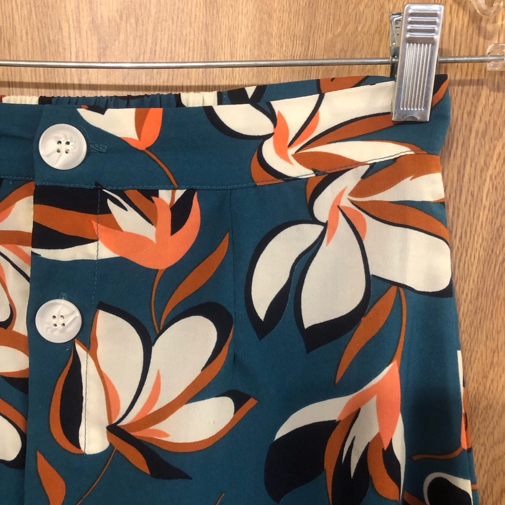 ModCloth Teal Floral Button-Front MIDI Skirt - Picture 2 of 6